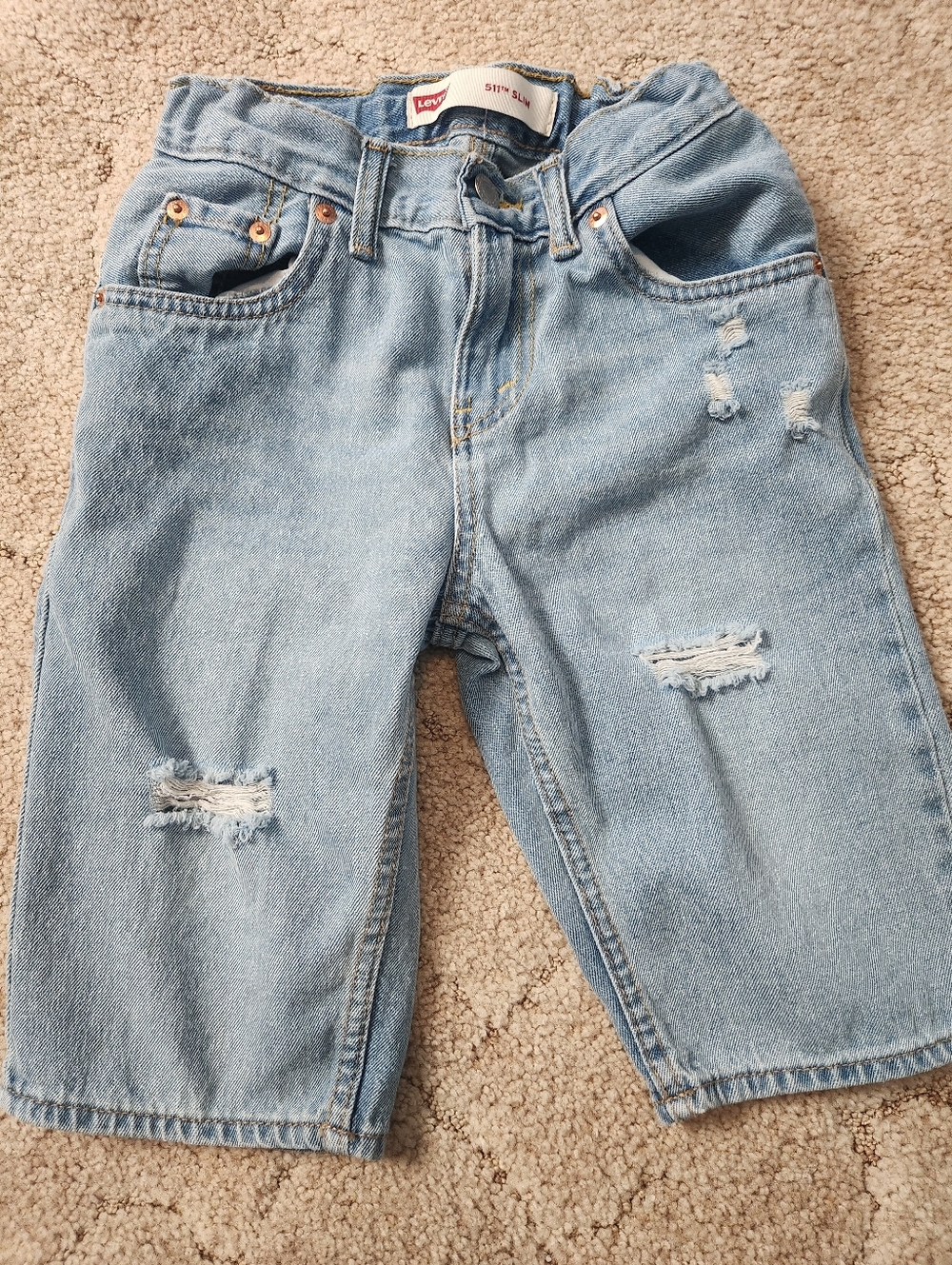 Boys Levi's Light 511 Slim Distressed Denim Shorts Adjustable Waist Size 10 Reg